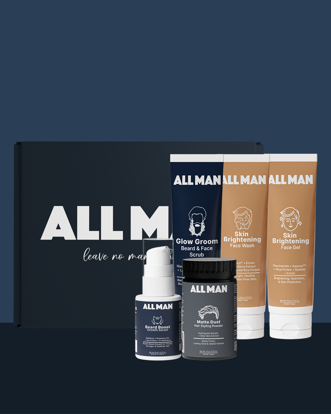 ALL MAN, Shararti kit, Gift box, Matte Dust Hair Styling Powder, Glow Groom Beard & Face Scrub, Skin Brightening Face Wash, Skin Brightening Face gel, Beard Boost Growth Serum