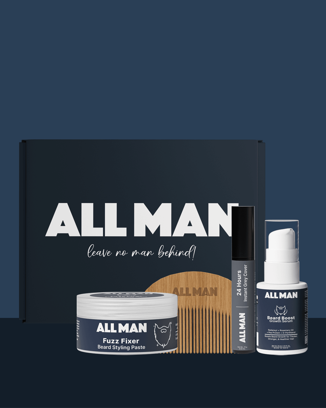 ALL MAN, God's Beard Kit, Giftbox, Fuzz Fixer Beard Styling Paste, Beard Boost Growth Serum, Beard Shaper Comb, 24-Hour Instant Grey Cover