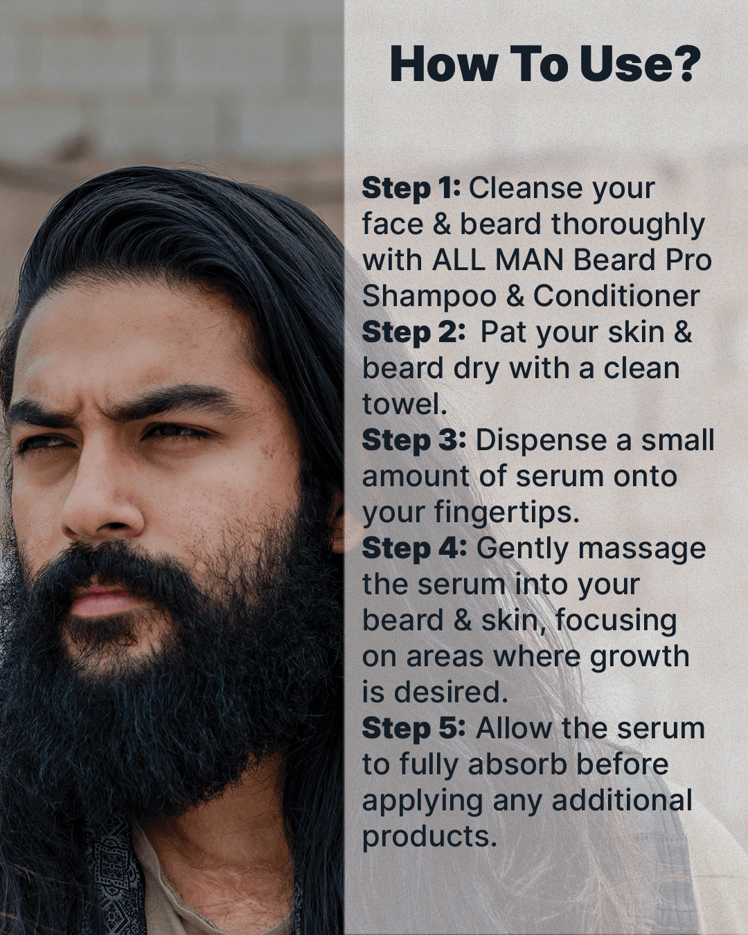 ALL MAN, Beard Boost Growth Serum, How to use