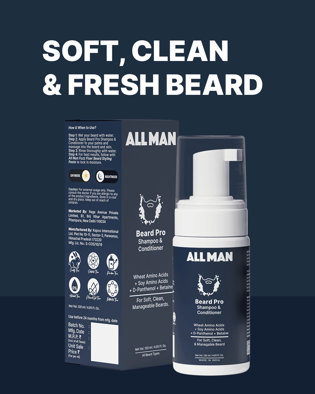 ALL MAN, Beard Pro Shampoo & Conditioner, Soft, Clean & fresh beard