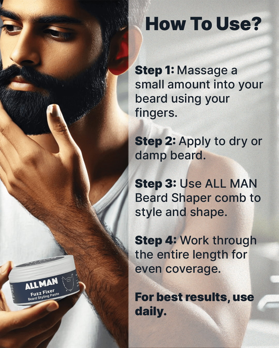 ALL MAN, Fuzz Fixer Styling Paste, How To Use