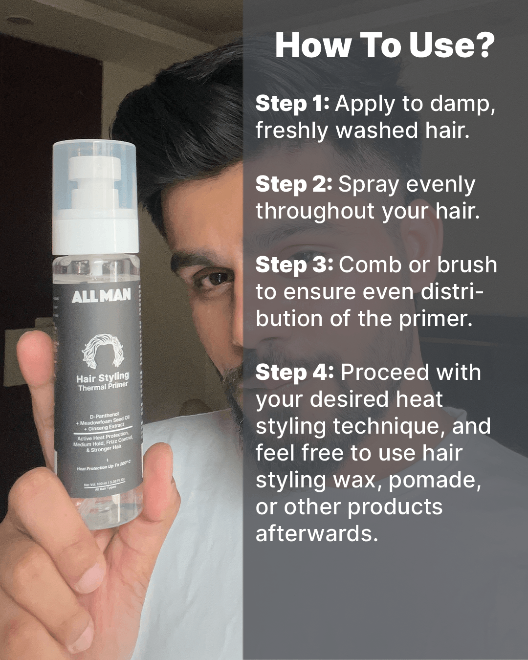 ALL MAN, Hair Styling Thermal Primer, How to use
