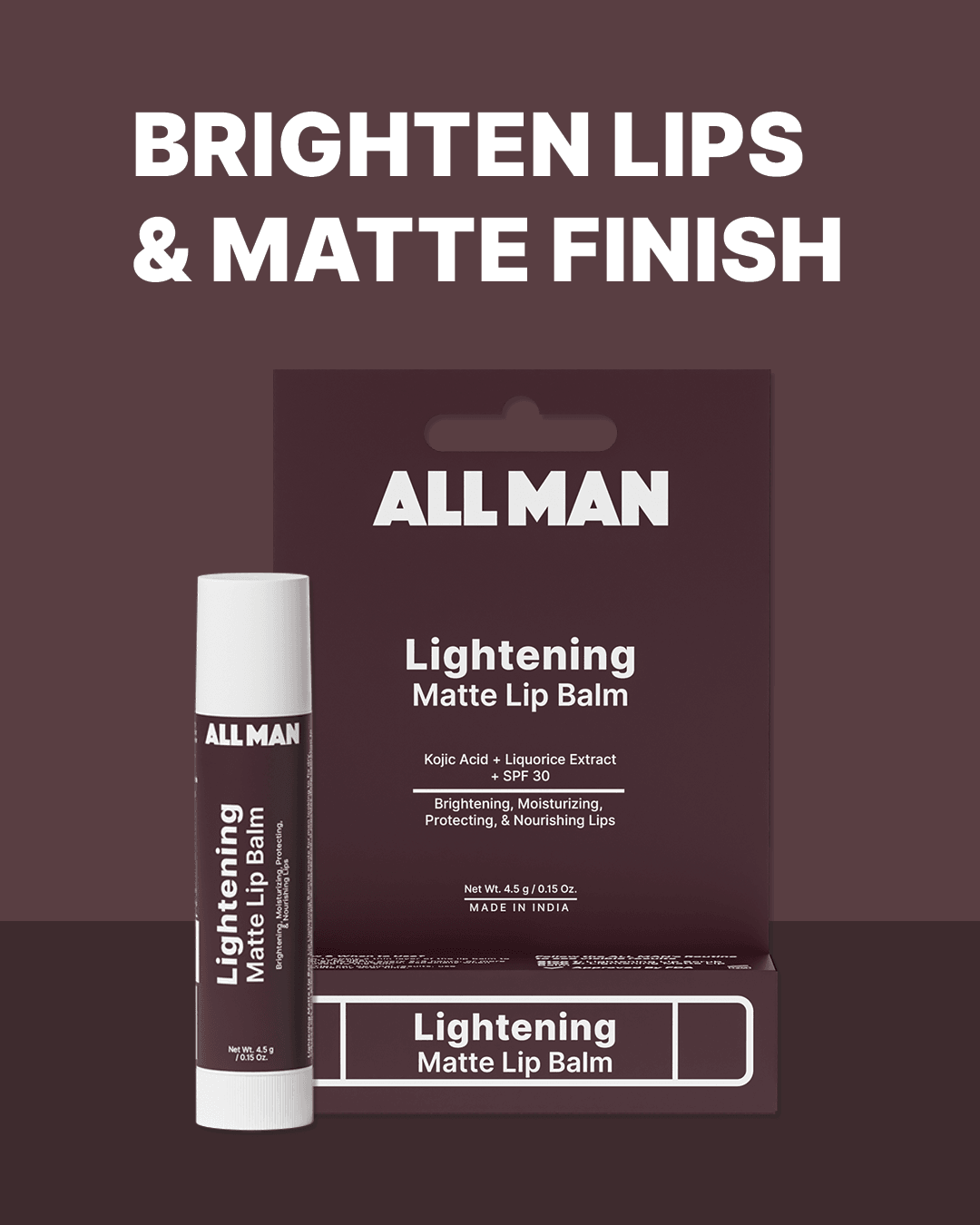 ALL MAN, Lightening Matte Lip Balm, Brightens lips & Matte finish