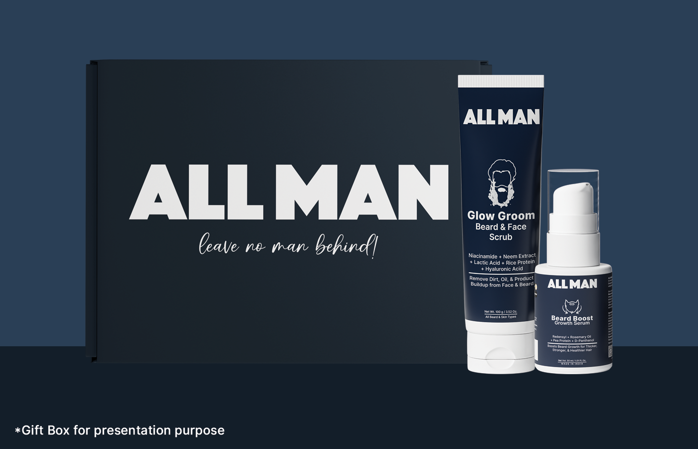 ALL MAN, Beard Growth Kit, Beard Boost Growth Serum, Glow Groom Beard & Face Scrub, Fuel the Growth, Own the Look