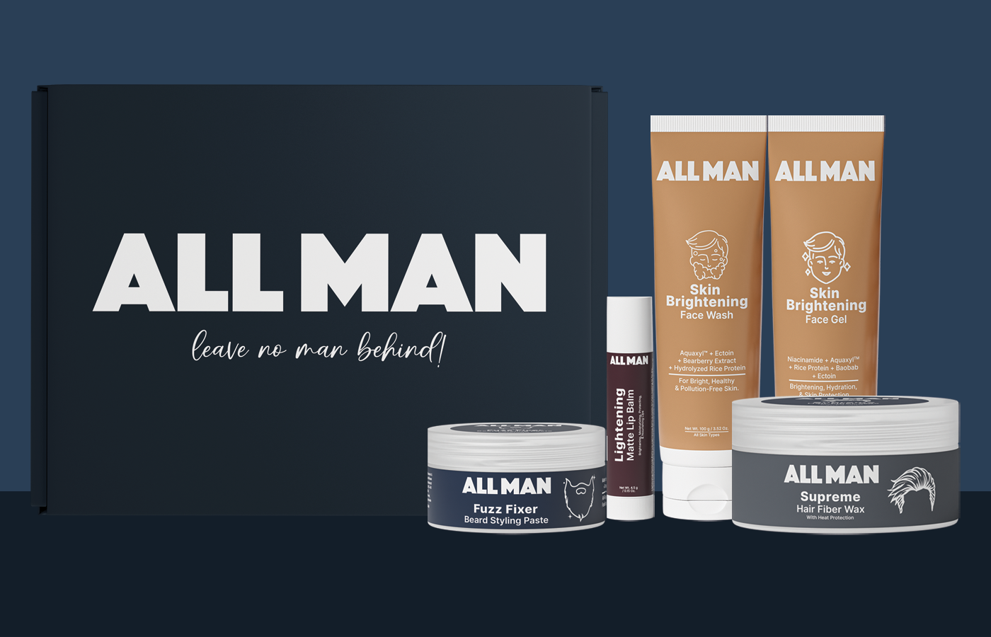 ALL MAN, Classic Collection, Gift box, Skin Brightening Face Wash , Skin Brightening Face Gel ,Fuzz Fixer Beard Styling Paste, Supreme Hair Fiber Wax, Lightening Matte Lip Balm Timeless Grooming, Effortless
Charm