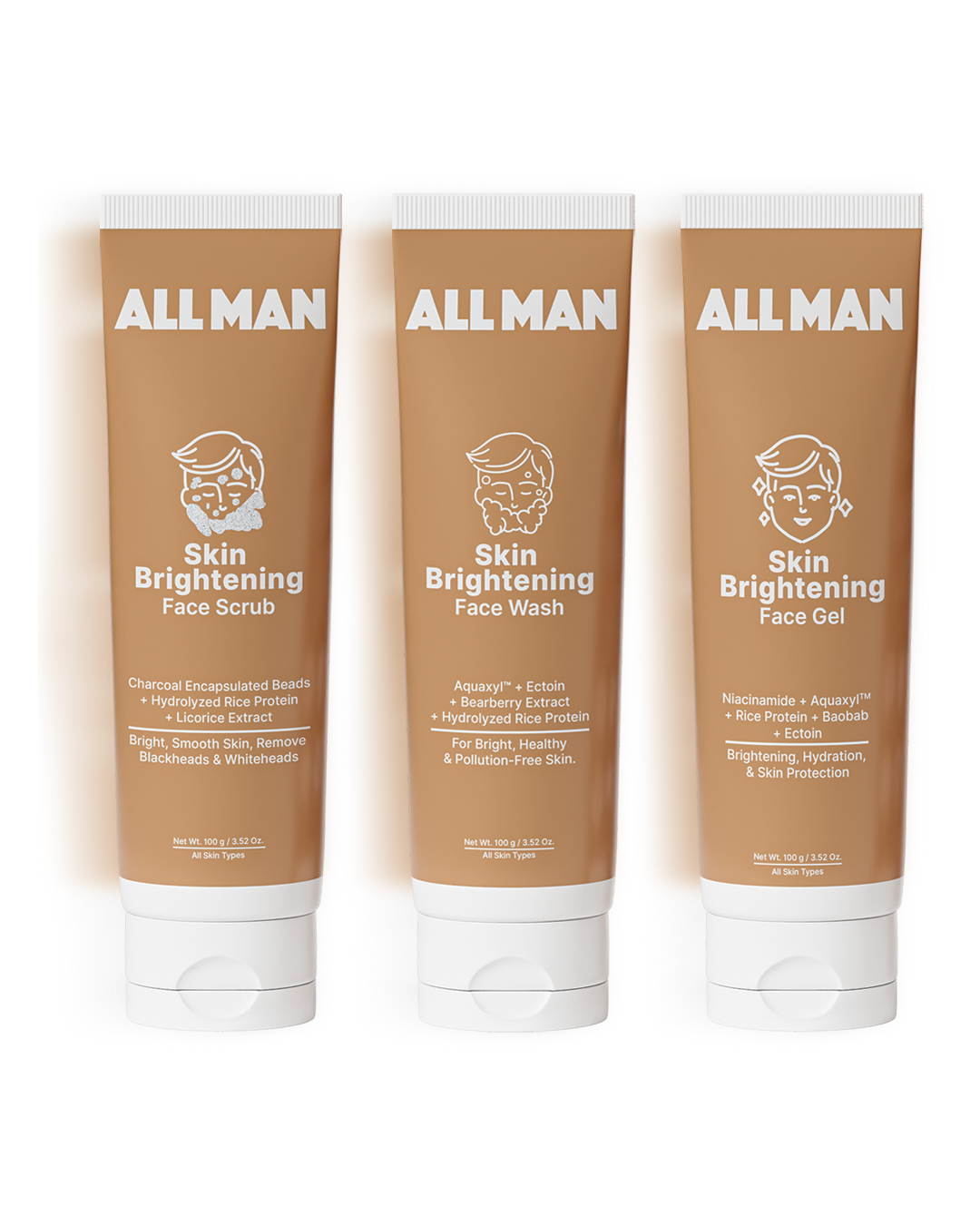ALL MAN, The Badnaam Kit, Skin Brightening Face Wash, Skin Brightening Face Gel, Skin Brightening Face Scrub