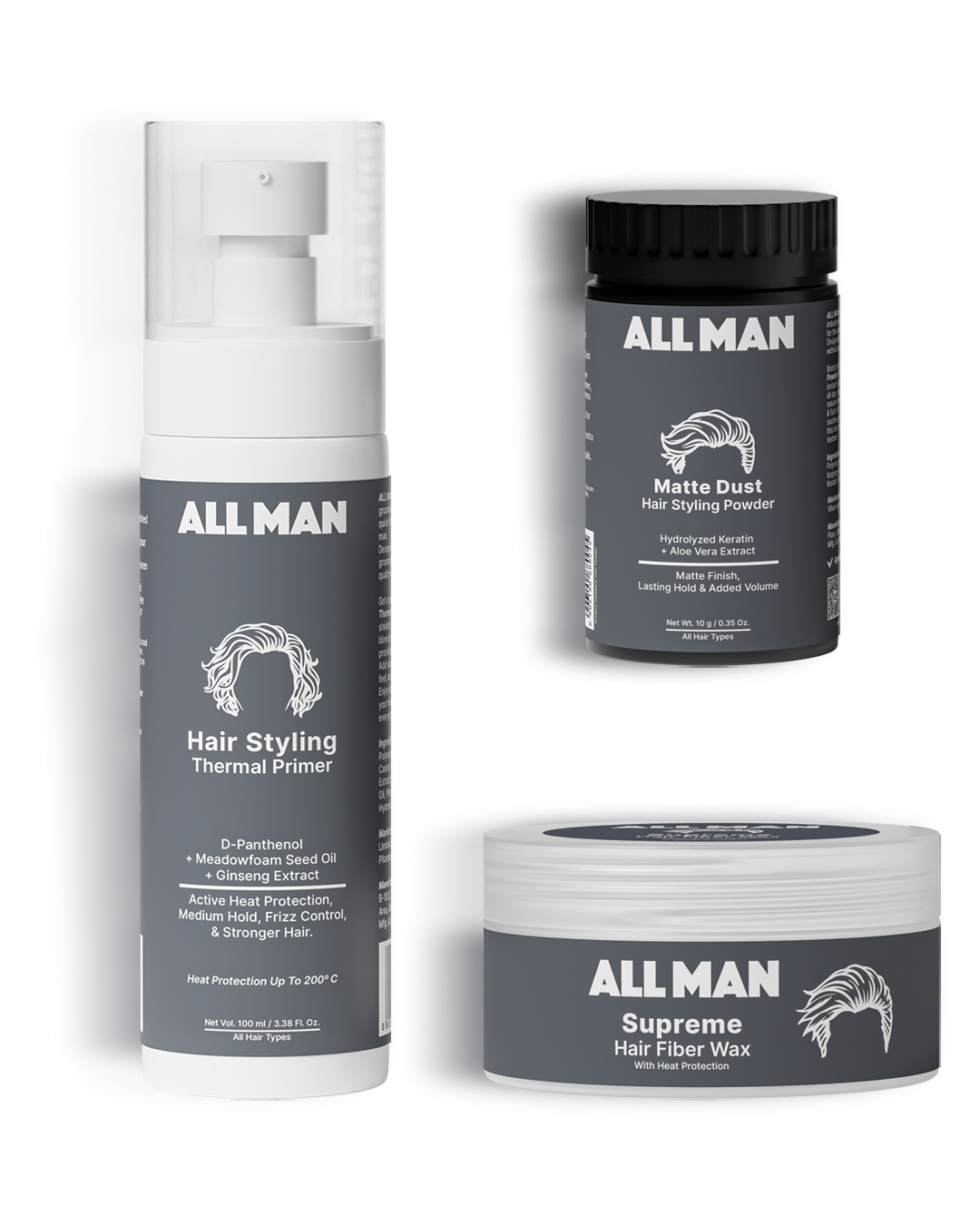 ALL MAN, Top Class Floww, Giftbox, Supreme Hair Fiber Wax, Matte Dust Hair Styling Powder, Hair Styling Thermal Primer, Front image