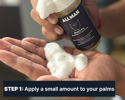 ALL MAN, Beard Pro Shampoo & Conditioner, How to use, Step-1, Take small amount to your palms