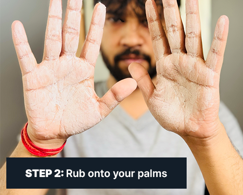 ALL MAN, Fuzz Fixer Styling Paste, How to use, Step-2, Rub onto your palms