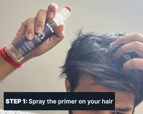 ALL MAN, Hair Styling Thermal Primer, How to use, Step-1, Spray the primer on your hair