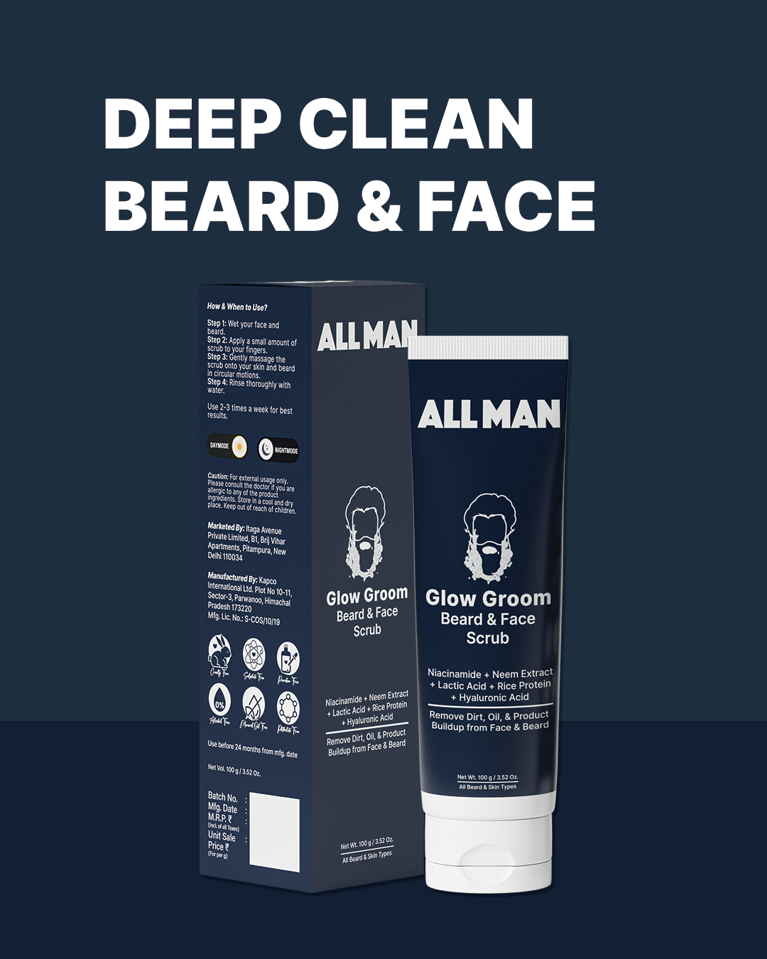 Glow Groom Beard & Face Scrub - 100g