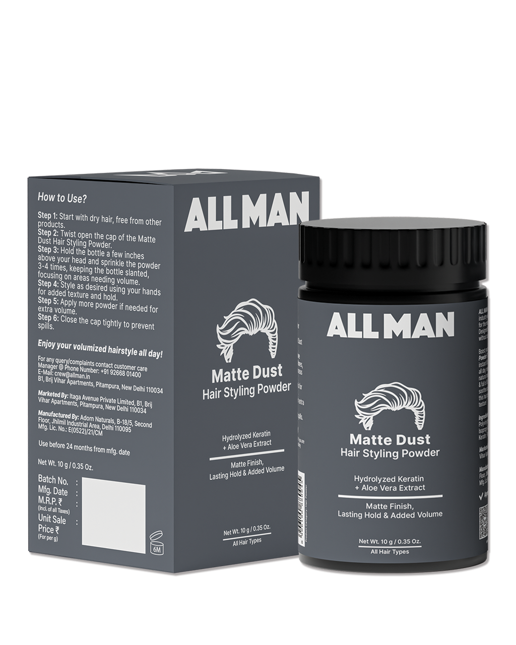 Buy ALL MAN Matte Dust Hair Styling Powder – Instant Volume & Matte ...